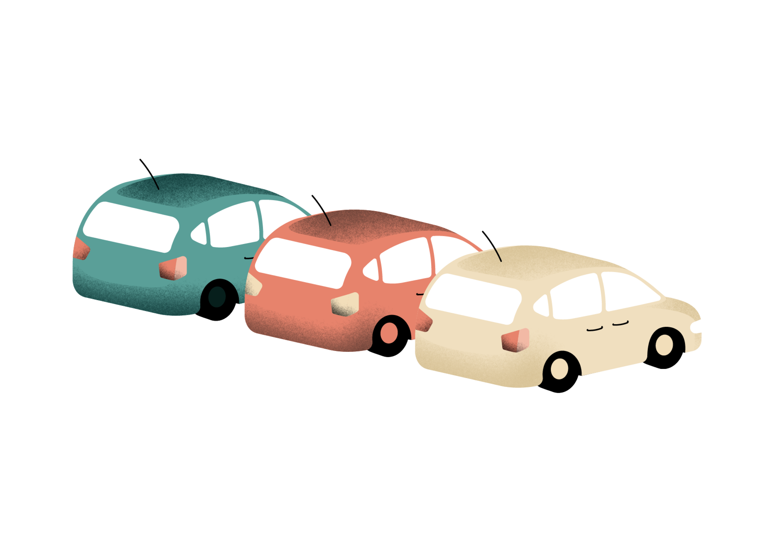 Illustrasjon av tre biler på rekke